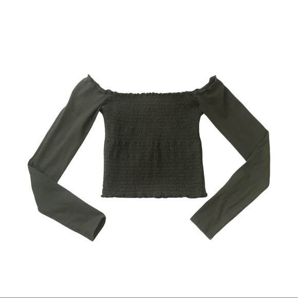 HOLLISTER OFF THE SHOULDER TOP OLIVE GREEN - Picture 1 of 4